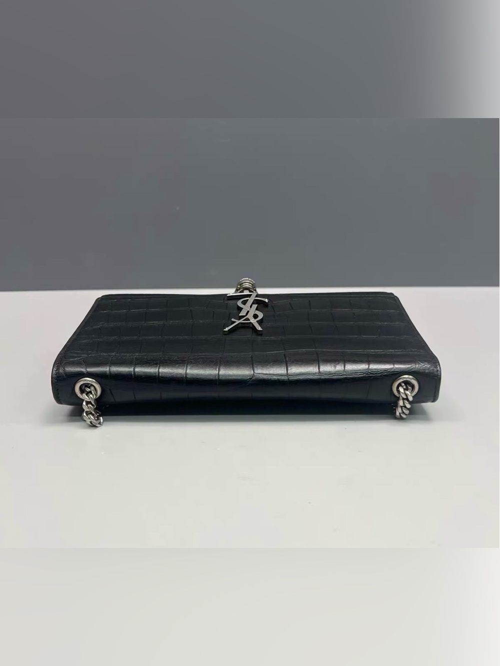 Saint Laurent Black Croc-Embossed Leather Tassel Chain Shoulder Bag - Picture 6 of 9